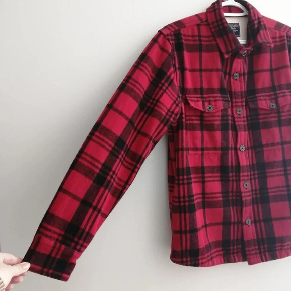 Abercrombie and Fitch Men's Heavyweight Flannel Plaid Shacket Shirt Jacket Small - Picture 8 of 15